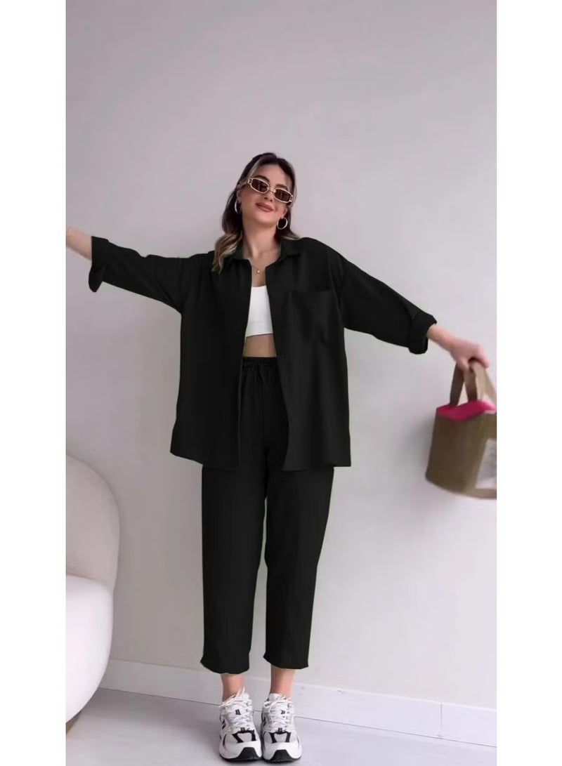 Barbora Linen Casual Two Piece Suit Pants Shirt LN21SIYAH15 - Image 2